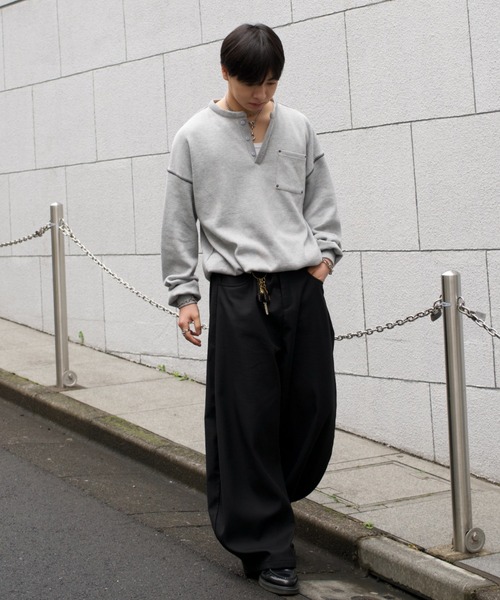 yolo 黒 サーマルロングtシャツ　ヘンリーネック　新品タグ付き まさき - サーマルヘンリーネックロングスリーブTシャツ made in