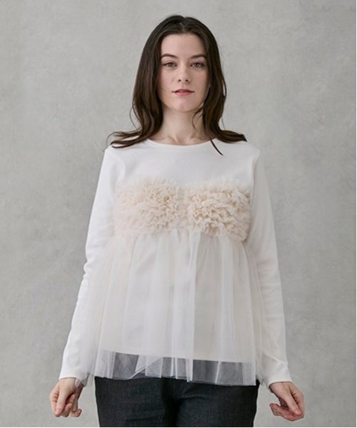 petit main LIEN(プティマインリアン)の「【リンク】チュールビスチェドッキング長T(Tシャツ/カットソー・レディース・ライトピンク/オフホワイト・F)」の1枚目の写真