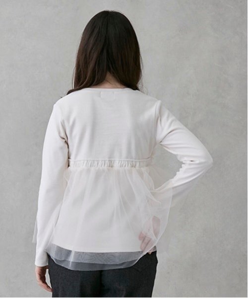 petit main LIEN(プティマインリアン)の「【リンク】チュールビスチェドッキング長T(Tシャツ/カットソー・レディース・ライトピンク/オフホワイト・F)」の3枚目の写真