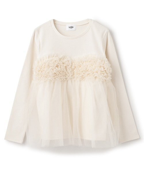 petit main LIEN(プティマインリアン)の「【リンク】チュールビスチェドッキング長T(Tシャツ/カットソー・レディース・ライトピンク/オフホワイト・F)」の5枚目の写真