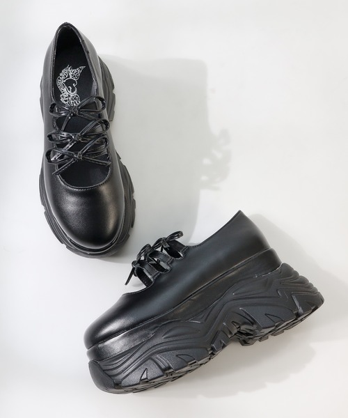 セール】+9.5cm 軽量厚底 トリプルリボン バレエコアスニーカー