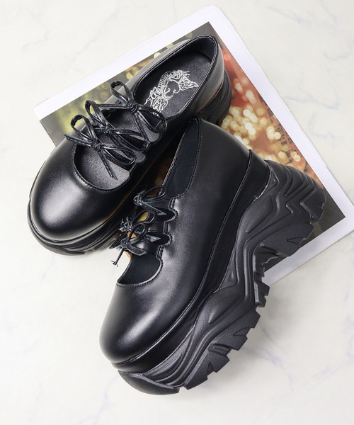LOVEHUNTER(ラブハンター)の「+9.5cm 軽量厚底 トリプルリボン バレエコアスニーカー(バレエシューズ・レディース・ブラック/シルバー・LL/3L/SS/S/M/L)」の12枚目の写真