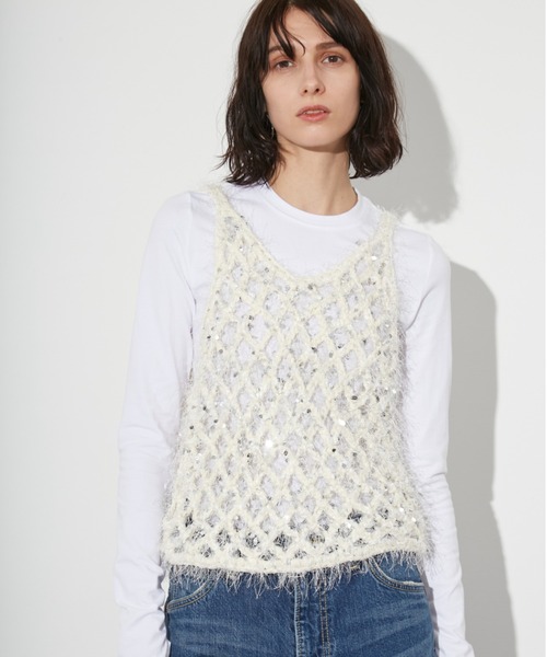 styling/（スタイリング）の「スパングル2WAYビスチェ（ニット/セーター・レディース・ブラック/アイボリー・FREE）」の2枚目の写真