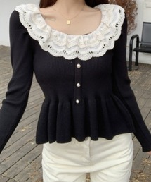 レースペプラム フリルパールスリムリブニット