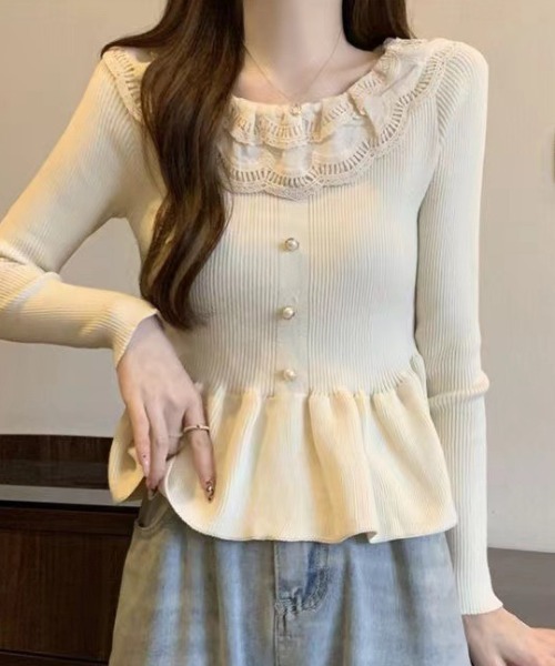 Mejoul（メジュール）の「レースペプラム フリルパールスリムリブニット（ニット/セーター・レディース・アイボリー/ブラック・F）」の21枚目の写真