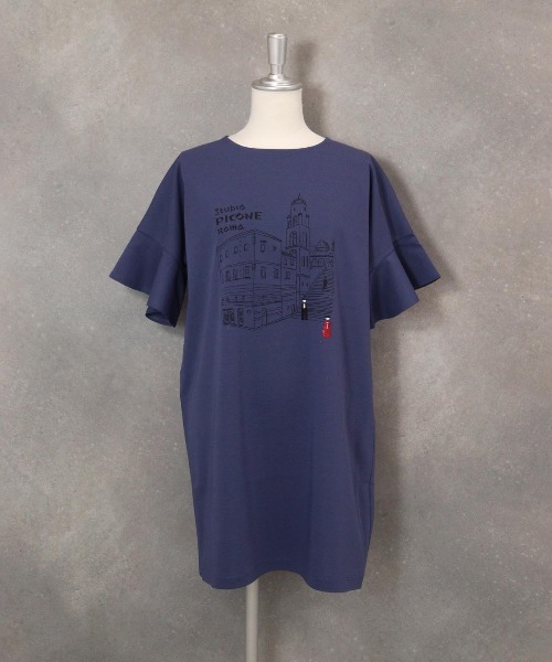 STUDIO PICONE(スタジオピッコーネ)の「袖フリルイラストチュニック(Tシャツ/カットソー・レディース・ブラック/ネイビー/ベージュ・LL/M/L)」の3枚目の写真