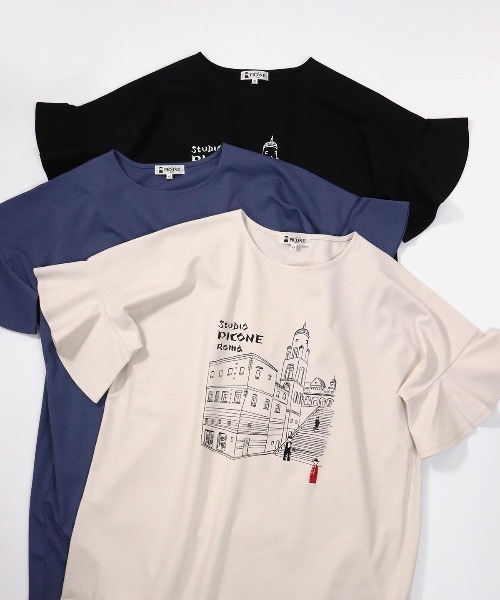 STUDIO PICONE(スタジオピッコーネ)の「袖フリルイラストチュニック(Tシャツ/カットソー・レディース・ブラック/ネイビー/ベージュ・LL/M/L)」の11枚目の写真
