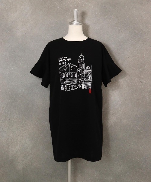STUDIO PICONE(スタジオピッコーネ)の「袖フリルイラストチュニック(Tシャツ/カットソー・レディース・ブラック/ネイビー/ベージュ・LL/M/L)」の4枚目の写真