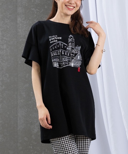 STUDIO PICONE(スタジオピッコーネ)の「袖フリルイラストチュニック(Tシャツ/カットソー・レディース・ブラック/ネイビー/ベージュ・LL/M/L)」の15枚目の写真