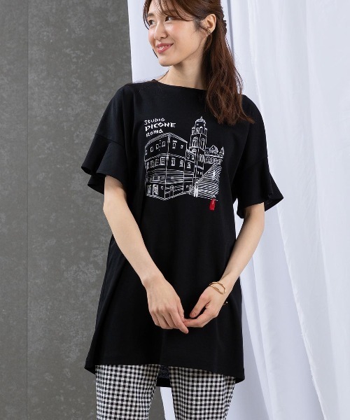 STUDIO PICONE(スタジオピッコーネ)の「袖フリルイラストチュニック(Tシャツ/カットソー・レディース・ブラック/ネイビー/ベージュ・LL/M/L)」の19枚目の写真
