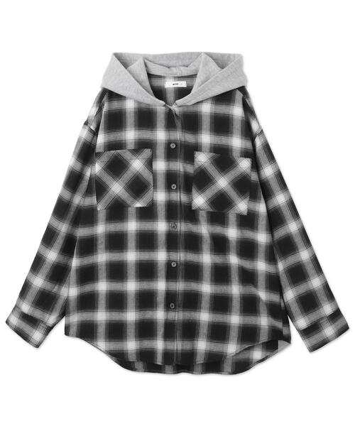 WEGO（ウィゴー）の「WEGO/【25年春夏新作】裏毛フードチェックシャツ（シャツ/ブラウス・レディース・ブラック・FREE）」の14枚目の写真