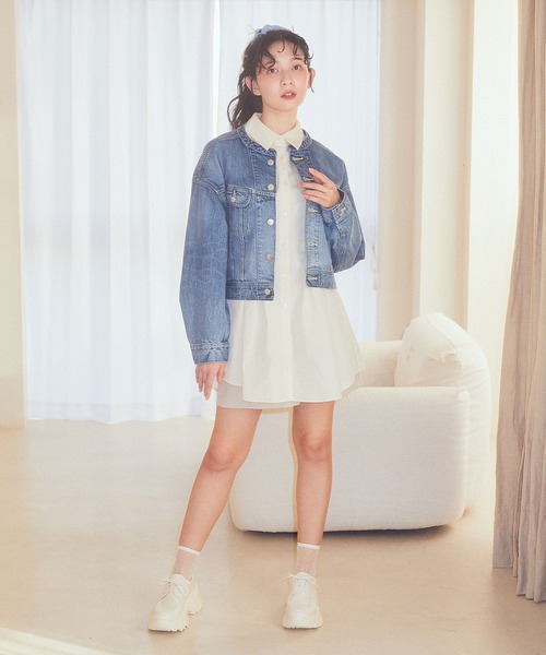 earth music&ecology（アースミュージックアンドエコロジー）の「Lee × e.m.a.e.ライダースジャケット（デニムジャケット・レディース・インディゴブルー・S/M）」の5枚目の写真