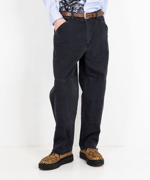定価3.9万　ヒステリックグラマー　リネン混　ロゴプリント　ペインターパンツ　L 定価3.9万 ヒステリックグラマー リネン混 ロゴプリント