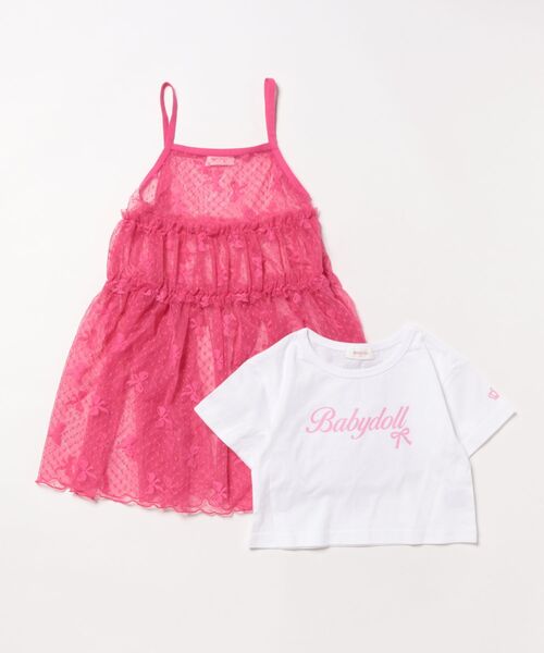 セール】Tシャツ×レースキャミワンピース セット 0346K（アンサンブル 