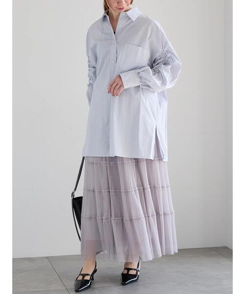 Te chichi（テチチ）の「ドロストスリーブストライプシャツ《2025spring catalog item》（シャツ/ブラウス・レディース・グレー/ベージュ・F）」の4枚目の写真