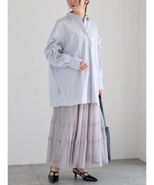 Te chichi（テチチ）の「ドロストスリーブストライプシャツ《2025spring catalog item》（シャツ/ブラウス・レディース・グレー/ベージュ・F）」の5枚目の写真