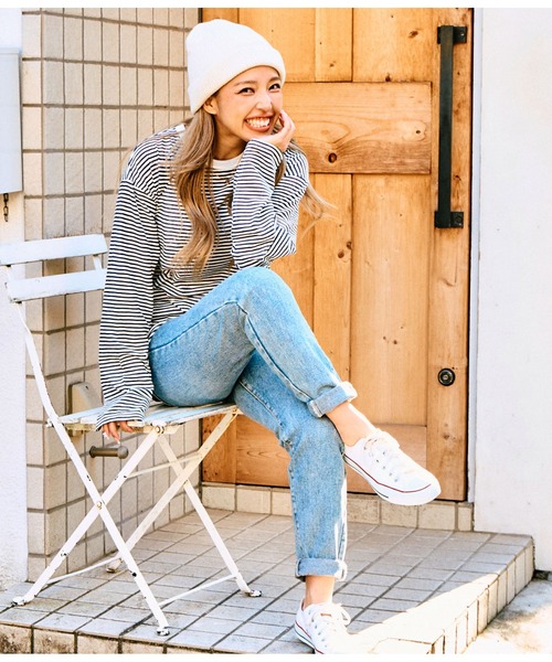 anap mimpi(アナップミンピ)の「シアー カラー ボーダー ロングスリーブ カットソー 長袖 Tシャツ(Tシャツ/カットソー・レディース・ベージュ/ネイビー/イエロー×グリーン・FREE)」の19枚目の写真