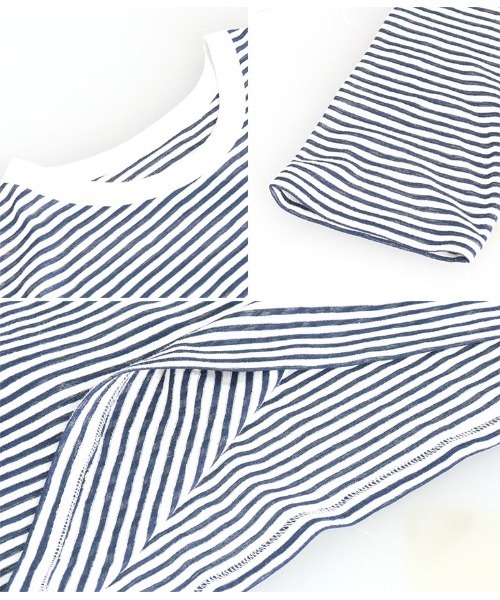 anap mimpi(アナップミンピ)の「シアー カラー ボーダー ロングスリーブ カットソー 長袖 Tシャツ(Tシャツ/カットソー・レディース・ベージュ/ネイビー/イエロー×グリーン・FREE)」の6枚目の写真