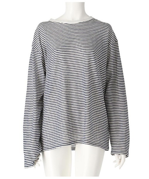 anap mimpi(アナップミンピ)の「シアー カラー ボーダー ロングスリーブ カットソー 長袖 Tシャツ(Tシャツ/カットソー・レディース・ベージュ/ネイビー/イエロー×グリーン・FREE)」の8枚目の写真