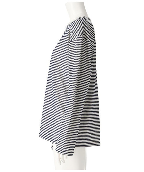 anap mimpi(アナップミンピ)の「シアー カラー ボーダー ロングスリーブ カットソー 長袖 Tシャツ(Tシャツ/カットソー・レディース・ベージュ/ネイビー/イエロー×グリーン・FREE)」の9枚目の写真