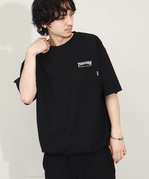 THRASHER(スラッシャー)の「【THRASHER/スラッシャー】パイルファブリック ポケット付半袖プルオーバー(Tシャツ/カットソー・メンズ・ホワイト/サックスブルー/ブラック・M/L/XL)」の1枚目の写真