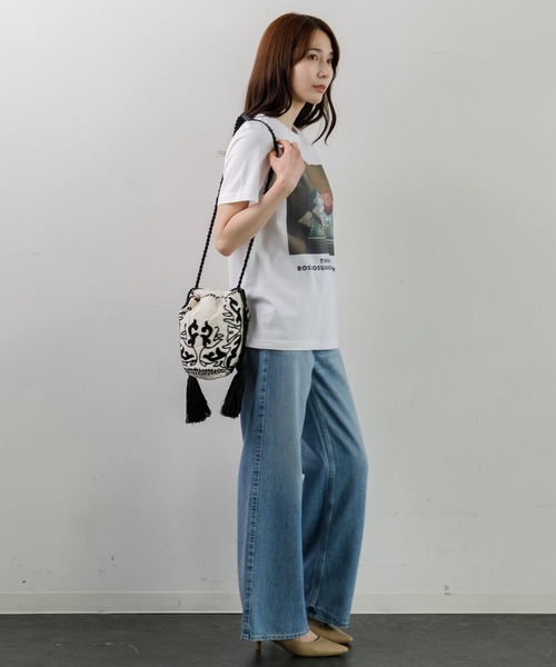 WOMEN】LEIN コットンリネンアリ刺繍巾着バッグ（ショルダー