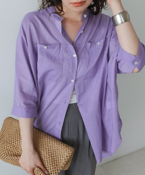 Bou Jeloud（ブージュルード）の「ボイルBIGポケットチュニック（シャツ/ブラウス・レディース・チャコールグレー/ベージュ/ラベンダー/ピンク・38）」の3枚目の写真