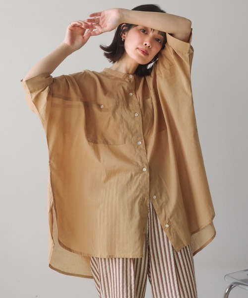 Bou Jeloud（ブージュルード）の「ボイルBIGポケットチュニック（シャツ/ブラウス・レディース・チャコールグレー/ベージュ/ラベンダー/ピンク・38）」の2枚目の写真