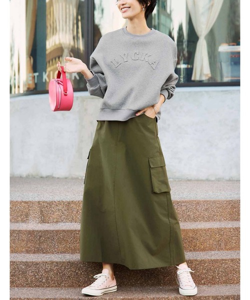 IEDIT(イディット)の「IEDIT 撥水(はっすい)&UVカットがうれしい 大人カーゴデザインのナイロンフレアースカート(スカート・レディース・ブラック/カーキ・L/M/3L/LL/S/4L)」の3枚目の写真