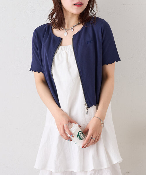 w closet(ダブルクローゼット)の「【新色追加!7色展開】半袖W ZIPリブカーデ(Tシャツ/カットソー・レディース・アイボリー/チャコールグレー/ブルー/レッド/ネイビー/グリーン/ブラウン・FREE)」の5枚目の写真