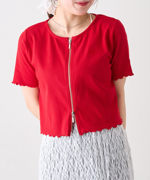 w closet(ダブルクローゼット)の「【新色追加!7色展開】半袖W ZIPリブカーデ(Tシャツ/カットソー・レディース・アイボリー/チャコールグレー/ブルー/レッド/ネイビー/グリーン/ブラウン・FREE)」の7枚目の写真