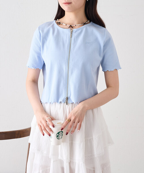 w closet(ダブルクローゼット)の「【新色追加!7色展開】半袖W ZIPリブカーデ(Tシャツ/カットソー・レディース・アイボリー/チャコールグレー/ブルー/レッド/ネイビー/グリーン/ブラウン・FREE)」の6枚目の写真