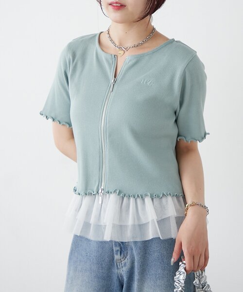 w closet(ダブルクローゼット)の「【新色追加!7色展開】半袖W ZIPリブカーデ(Tシャツ/カットソー・レディース・アイボリー/チャコールグレー/ブルー/レッド/ネイビー/グリーン/ブラウン・FREE)」の4枚目の写真