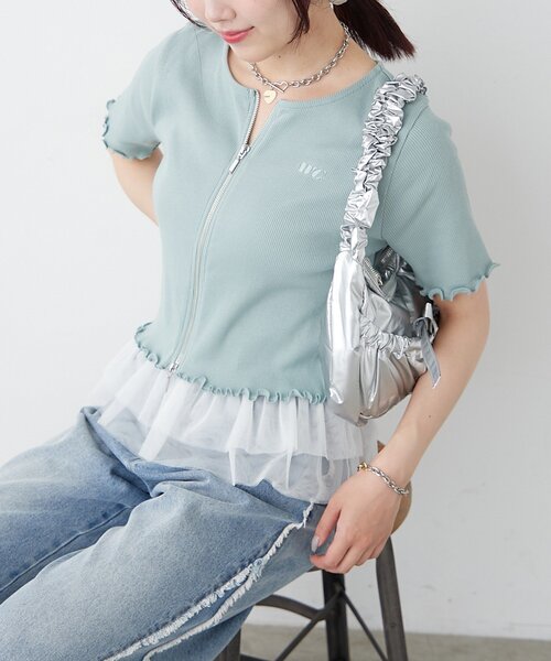w closet(ダブルクローゼット)の「【新色追加!7色展開】半袖W ZIPリブカーデ(Tシャツ/カットソー・レディース・アイボリー/チャコールグレー/ブルー/レッド/ネイビー/グリーン/ブラウン・FREE)」の10枚目の写真