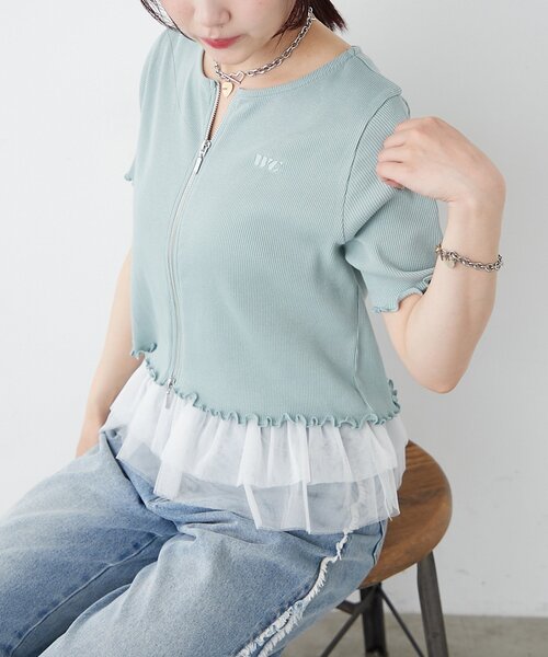 w closet(ダブルクローゼット)の「【新色追加!7色展開】半袖W ZIPリブカーデ(Tシャツ/カットソー・レディース・アイボリー/チャコールグレー/ブルー/レッド/ネイビー/グリーン/ブラウン・FREE)」の12枚目の写真