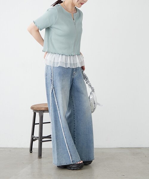 w closet(ダブルクローゼット)の「【新色追加!7色展開】半袖W ZIPリブカーデ(Tシャツ/カットソー・レディース・アイボリー/チャコールグレー/ブルー/レッド/ネイビー/グリーン/ブラウン・FREE)」の19枚目の写真