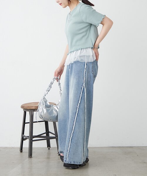 w closet(ダブルクローゼット)の「【新色追加!7色展開】半袖W ZIPリブカーデ(Tシャツ/カットソー・レディース・アイボリー/チャコールグレー/ブルー/レッド/ネイビー/グリーン/ブラウン・FREE)」の20枚目の写真