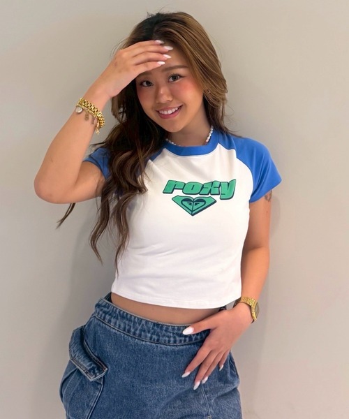 ROXY(ロキシー)の「SUN OVER /ロキシーロゴショート丈(短丈)半袖Tシャツ(Tシャツ/カットソー・レディース・カーキ/ブルー/ネイビー・MEDIUM/LARGE/SMALL)」の14枚目の写真