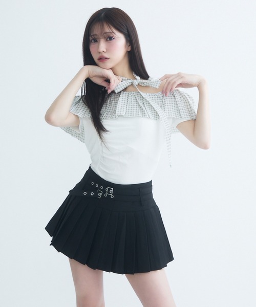 TITTY&CO.（ティティーアンドコー）の「ギンガムフリルオフショルトップス半袖（Tシャツ/カットソー・レディース・ブラック/アイボリー/グレー・FREE）」の15枚目の写真