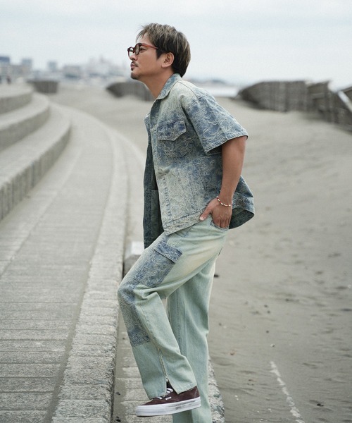 #Re:room（リルーム）の「ペイズリーデニムハーフスリーブジャケット（デニムジャケット・メンズ・ブルー・S-M/M-L）」の9枚目の写真