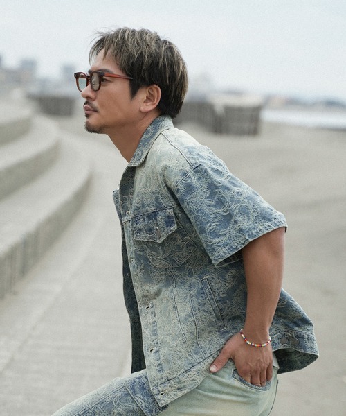 #Re:room（リルーム）の「ペイズリーデニムハーフスリーブジャケット（デニムジャケット・メンズ・ブルー・S-M/M-L）」の3枚目の写真