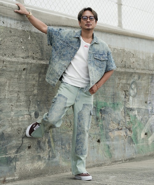 #Re:room（リルーム）の「ペイズリーデニムハーフスリーブジャケット（デニムジャケット・メンズ・ブルー・S-M/M-L）」の10枚目の写真