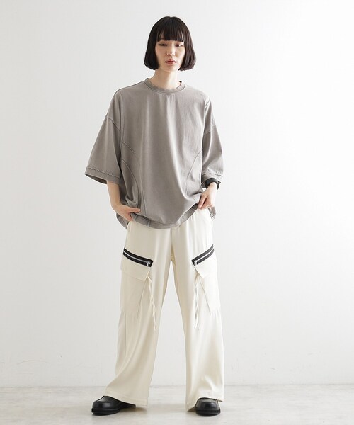 tk.TAKEO KIKUCHI（ティーケータケオキクチ）の「AラインサイドZIPカーゴパンツ（その他パンツ・レディース・オフホワイト/チャコールグレー/ブラック・66）」の7枚目の写真