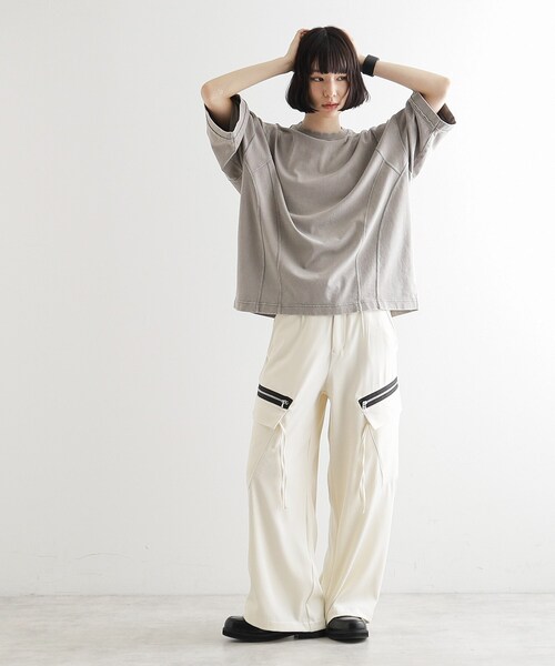 tk.TAKEO KIKUCHI（ティーケータケオキクチ）の「AラインサイドZIPカーゴパンツ（その他パンツ・レディース・オフホワイト/チャコールグレー/ブラック・66）」の6枚目の写真