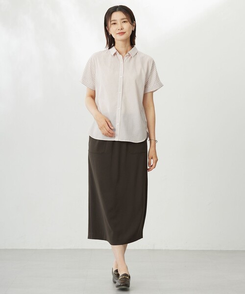 J.PRESS(ジェイプレス)の「【洗える・接触冷感】ドビー強撚ストライプ シャツ ブラウス(シャツ/ブラウス・レディース・ネイビー系1/ピンク系1・9/11)」の6枚目の写真