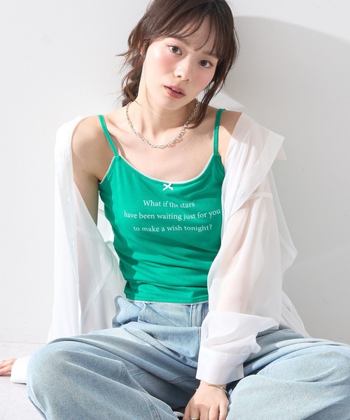 earth music&ecology（アースミュージックアンドエコロジー）の「メッセージプリントカップ付きキャミソール（キャミソール・レディース・オフホワイト/ブラック/グリーン・S/M）」の4枚目の写真