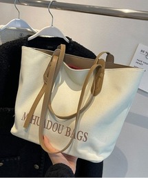 ロゴデザインのキャンバスショルダーバッグ