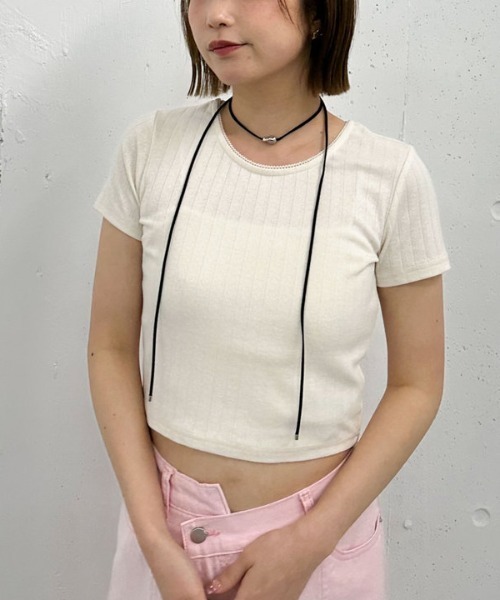 archives（アルシーヴ）の「針抜きハートちびＴｅｅ（Tシャツ/カットソー・レディース・レッド/ネイビー/アイボリー・MEDIUM）」の2枚目の写真