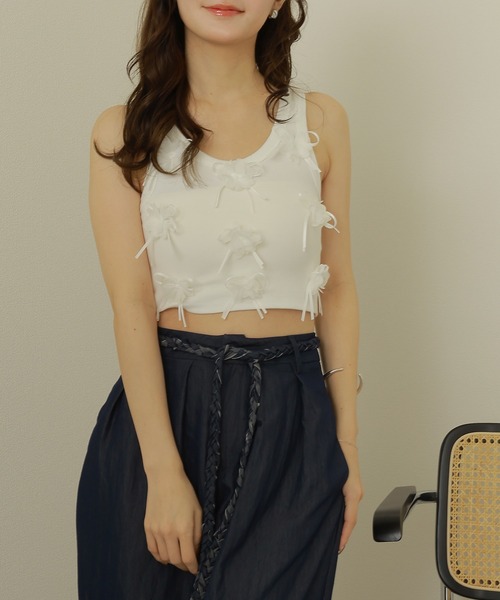 flower motif lib tank top /フラワー モチーフ リブ タンク