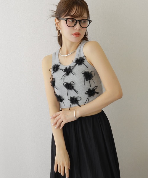 flower motif lib tank top /フラワー モチーフ リブ タンク